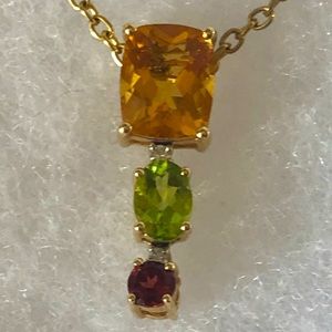 Gemstone necklace of 14 k gold with garnet; topaz and peridot; Italy 🇮🇹